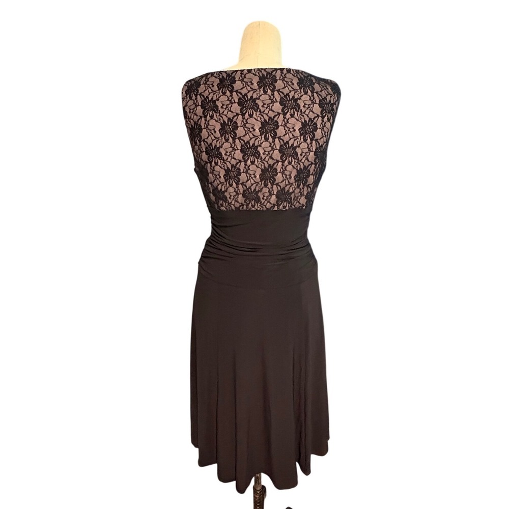 Chaps Black Lace V-Neck Cocktail Dress Med Whimsigoth Party Wedding Guest Glam - Picture 3 of 9
